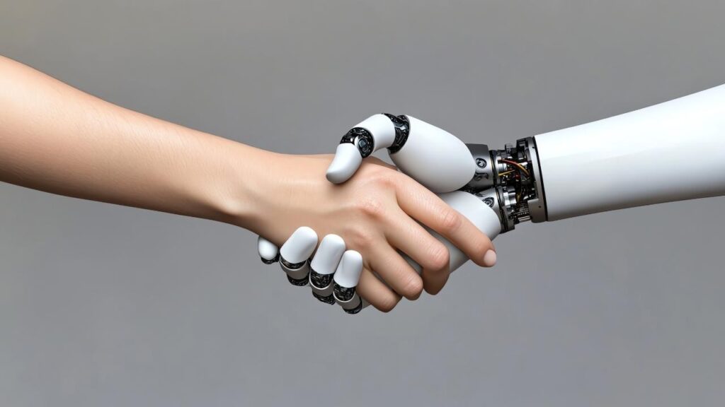Humans and AI working together to improve productivity and innovation.
